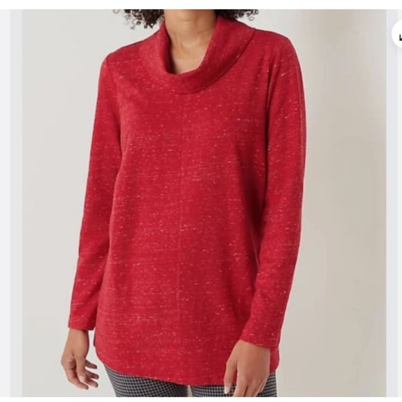 J. Jill Tops - J. Jill French Terry Cowl Neck Tunic Pullover Sweatshirt Scarlet Red Womens L